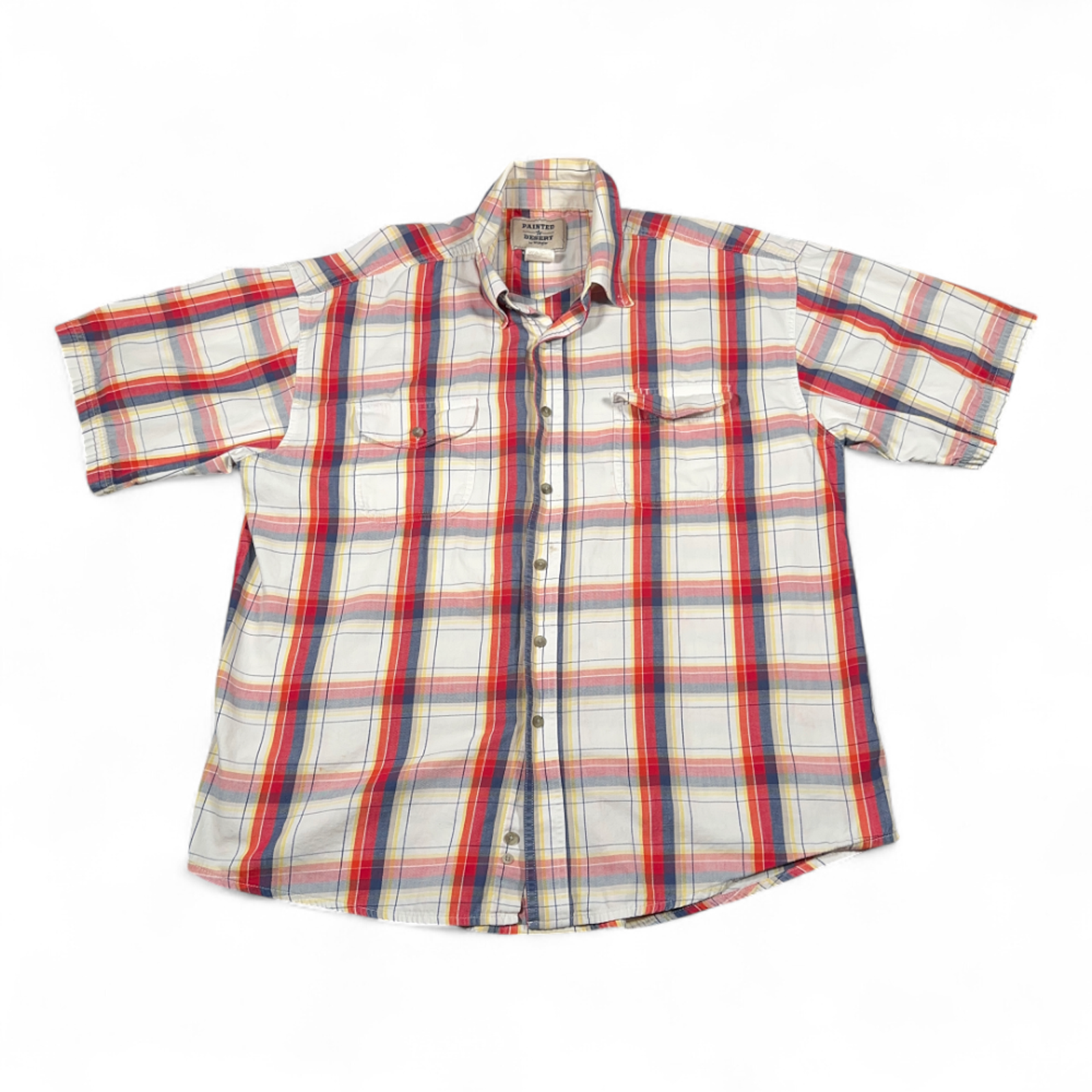 Vintage Wrangler Shirt Adult Large White Red Madras Plaid Painted Desert Y2k